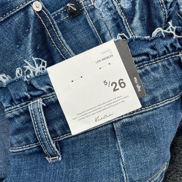 KanCan Sz 5 26 Jean Shorts High Rise Paper Bag Waist Raw Hem Stretch NWT - Picture 3 of 6